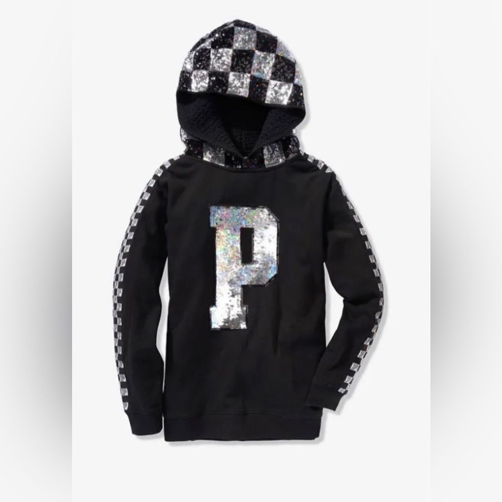 PINK VS CHECKERED FASHION SHOW RUNWAY BLING HOODIE LARGE